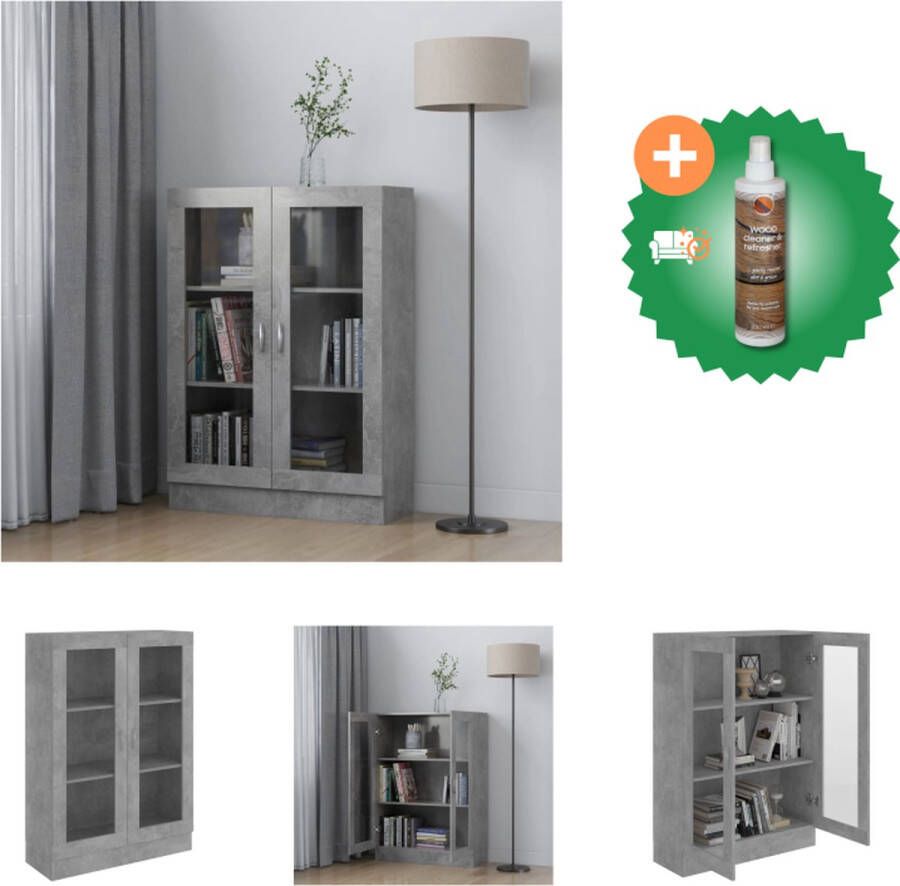 VidaXL Vitrinekast Betongrijs 82.5 x 30.5 x 115 cm Spaanplaat en glas Kast Inclusief Houtreiniger en verfrisser