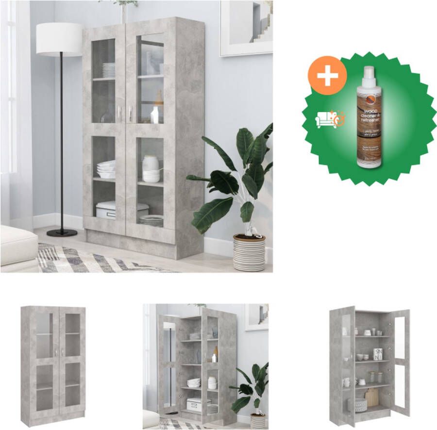 VidaXL Vitrinekast 82-5x30-5x150 cm spaanplaat betongrijs Kast Inclusief Houtreiniger en verfrisser