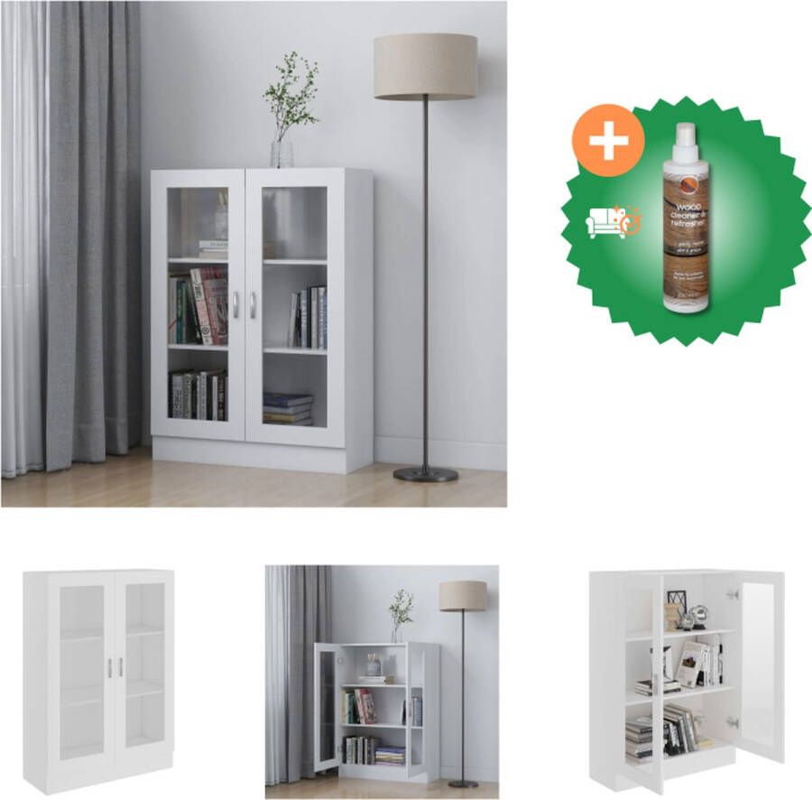 VidaXL Vitrinekast Boekenkast 82.5 x 30.5 x 115 cm Wit Kast Inclusief Houtreiniger en verfrisser