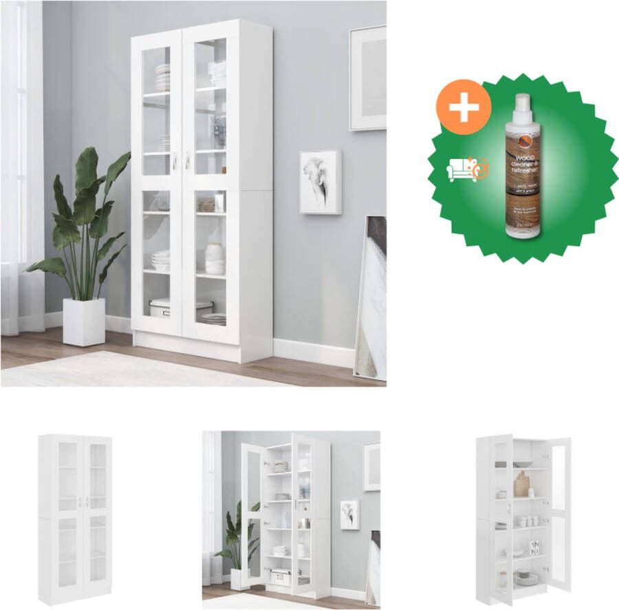 VidaXL Vitrinekast Boekenkast 82.5 x 30.5 x 185.5 cm Wit Kast Inclusief Houtreiniger en verfrisser