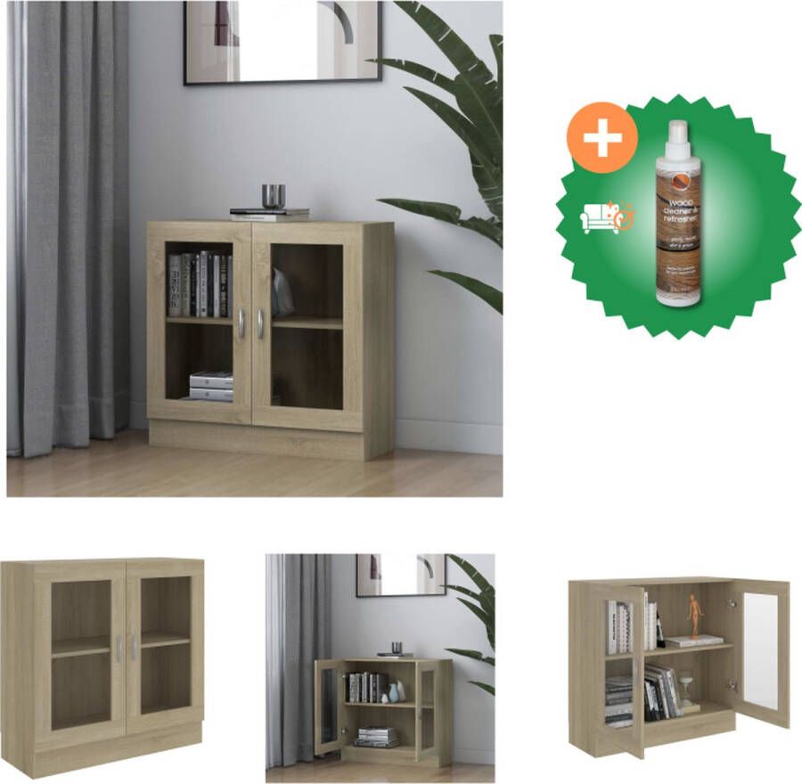 VidaXL Vitrinekast 82-5x30-5x80 cm spaanplaat sonoma eikenkleurig Kast Inclusief Houtreiniger en verfrisser