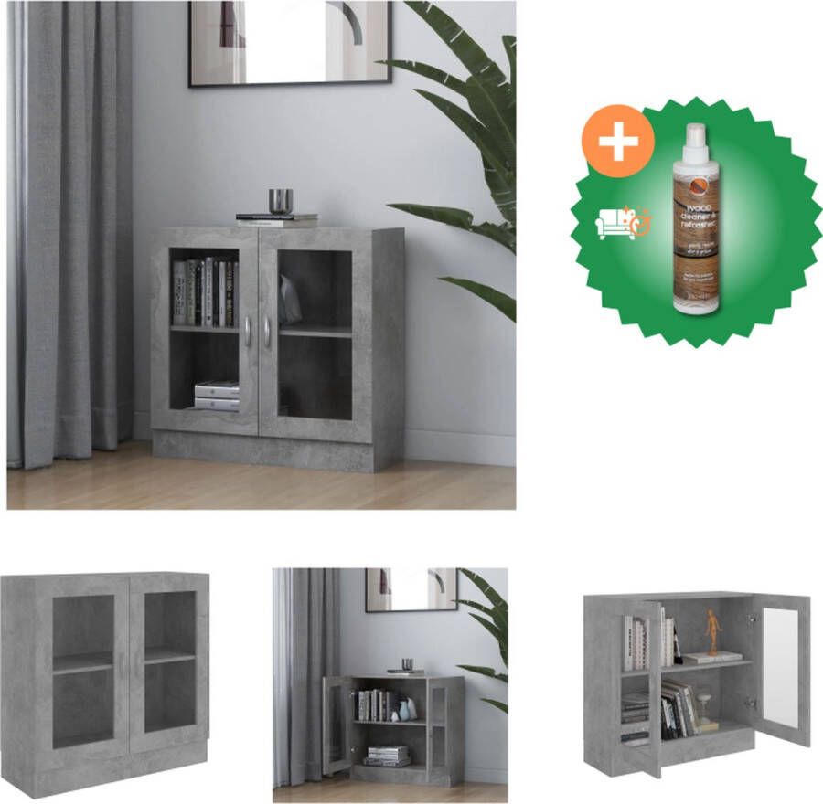 VidaXL Vitrinekast Boekenkast Betongrijs 82.5 x 30.5 x 80 cm Kast Inclusief Houtreiniger en verfrisser