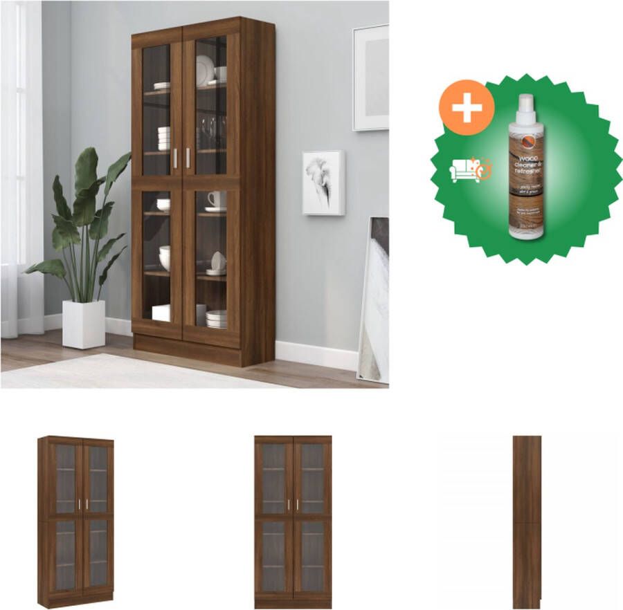 VidaXL Vitrinekast Bruineiken 82.5 x 30.5 x 185.5 cm 5 vakken 2 glazen deuren Kast Inclusief Houtreiniger en verfrisser
