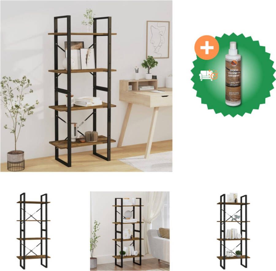 VidaXL Vitrinekast Gerookt Eiken 60 x 30 x 140 cm Bewerkt Hout en Metaal Kast Inclusief Houtreiniger en verfrisser