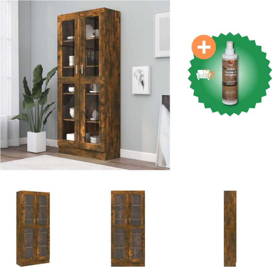 VidaXL Vitrinekast Gerookt eiken 82.5 x 30.5 x 185.5 cm 5 vakken 2 glazen deuren Kast Inclusief Houtreiniger en verfrisser