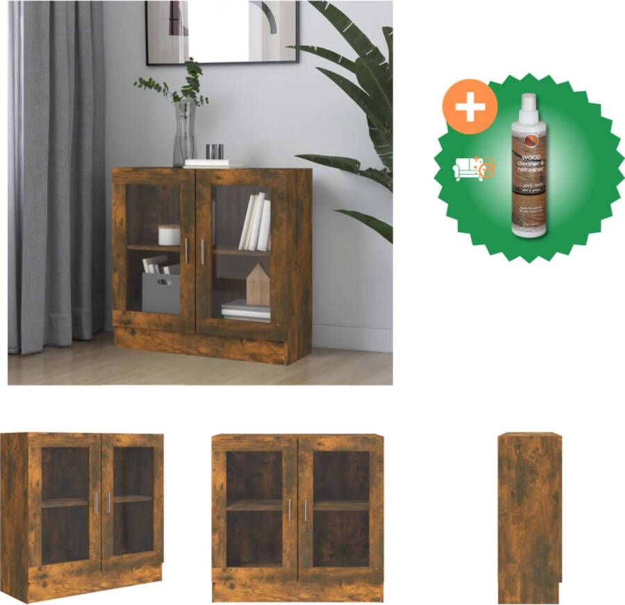 VidaXL Vitrinekast Gerookt Eiken 82.5 x 30.5 x 80 cm Met 2 vakken en 2 glazen deuren Kast Inclusief Houtreiniger en verfrisser