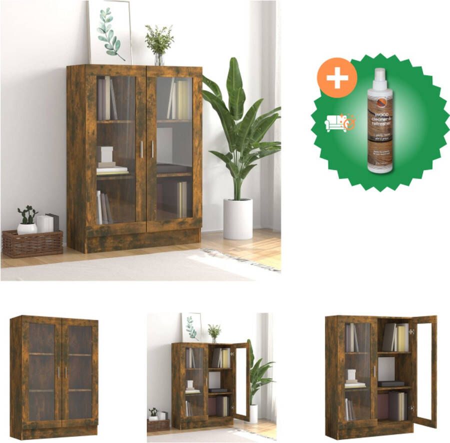 VidaXL Vitrinekast Gerookt eiken hout 82.5 x 30.5 x 115 cm Met 3 vakken en 2 glazen deuren Kast Inclusief Houtreiniger en verfrisser