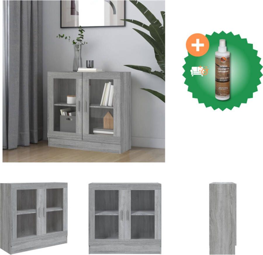 VidaXL Vitrinekast Grijs Sonoma Eiken 82.5 x 30.5 x 80 cm (B x D x H) 2 Vakken 2 Glazen Deuren Kast Inclusief Houtreiniger en verfrisser