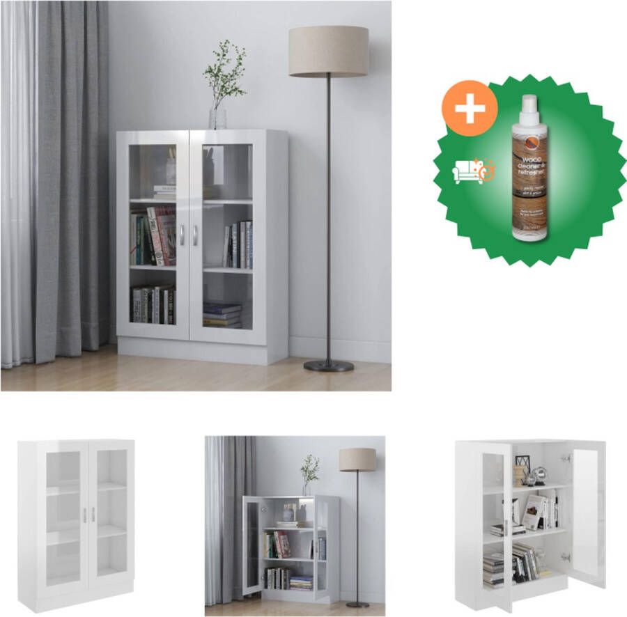 VidaXL Vitrinekast Hoogglans wit 82.5 x 30.5 x 115 cm 3 vakken 2 deuren Kast Inclusief Houtreiniger en verfrisser