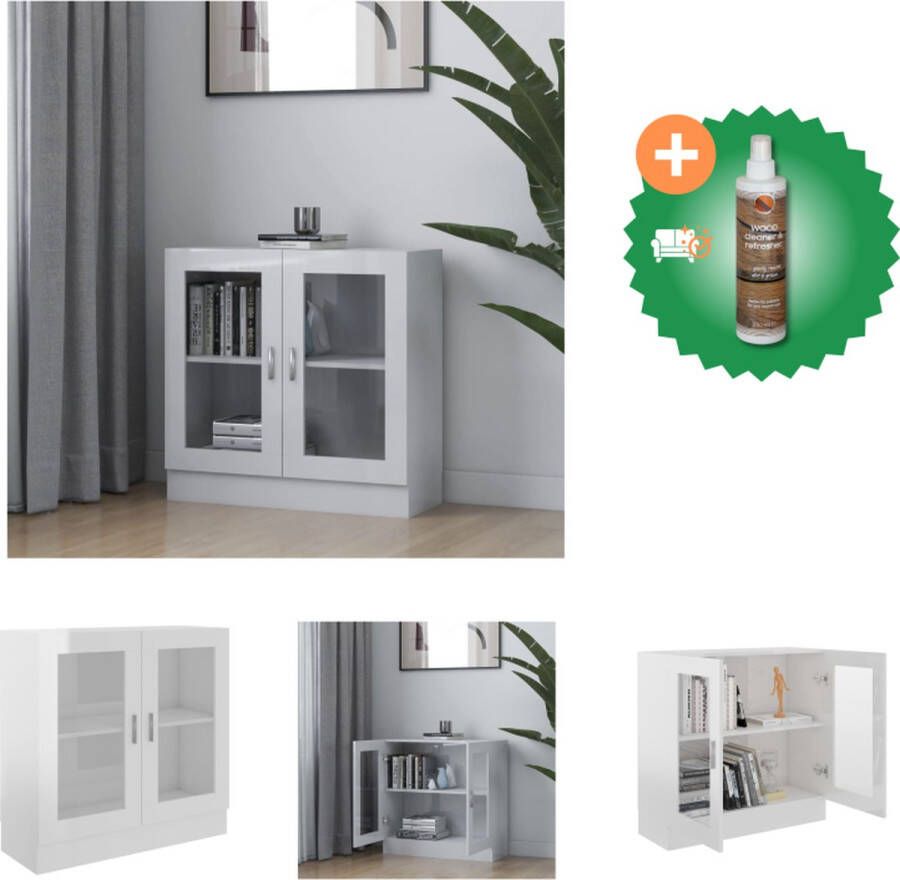 VidaXL Vitrinekast Hoogglans wit 82.5 x 30.5 x 80 cm Stevig en duurzaam Kast Inclusief Houtreiniger en verfrisser