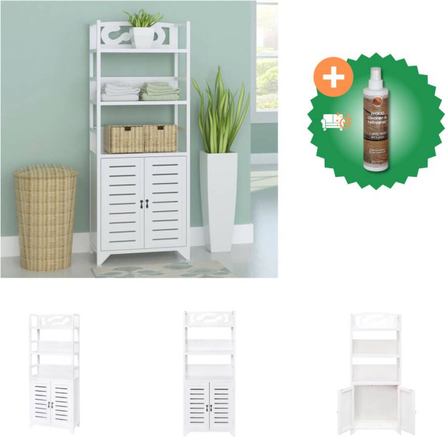 VidaXL Vitrinekast Massief Paulowniahout 46 x 24 x 140 cm Wit Kast Inclusief Houtreiniger en verfrisser