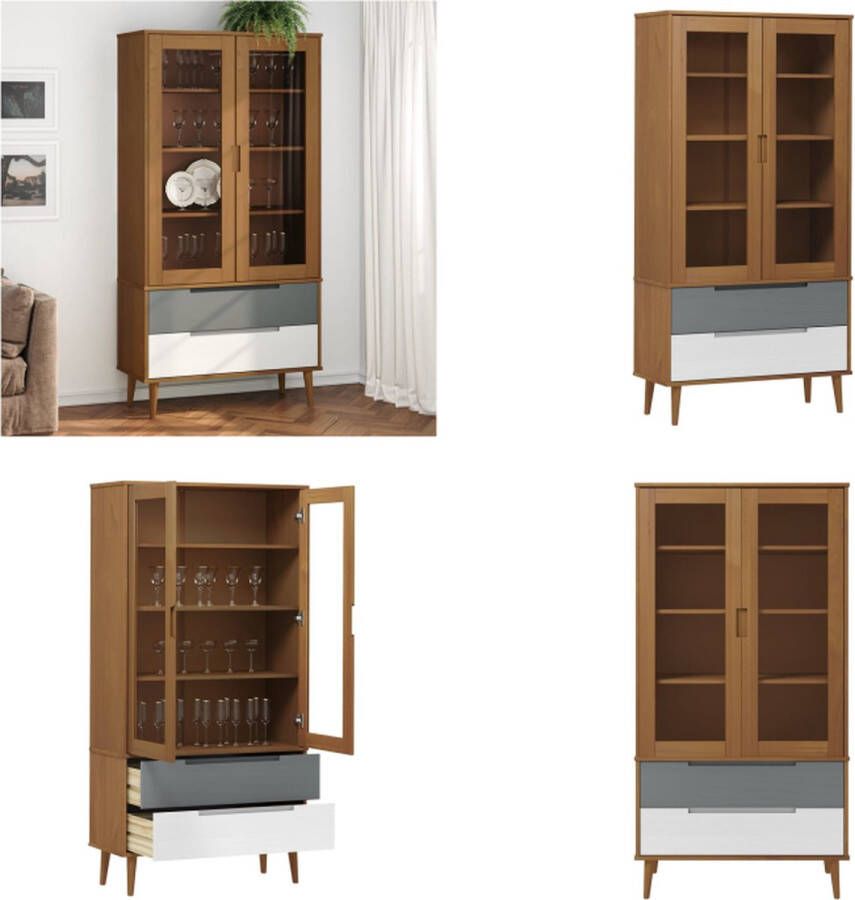 VidaXL Vitrinekast MOLDE 90x35x175 cm massief grenenhout bruin Vitrine Vitrines Opbergkast Kast