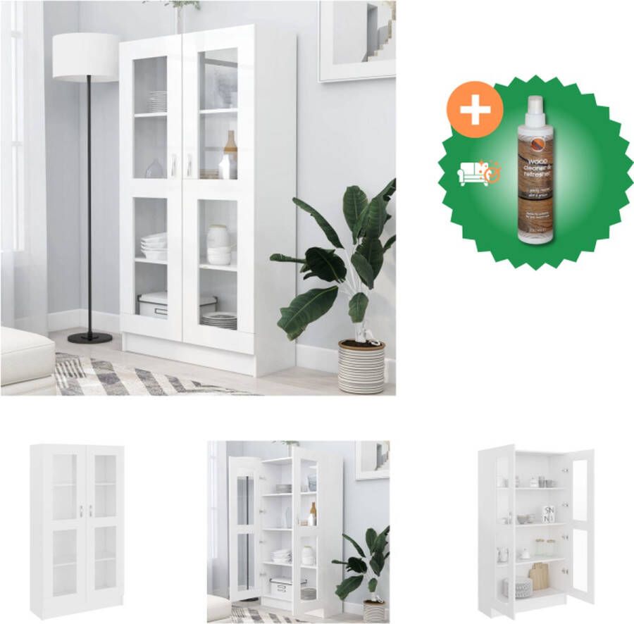 VidaXL Vitrinekast Wit 82.5 x 30.5 x 150 cm Spaanplaat en glas Kast Inclusief Houtreiniger en verfrisser