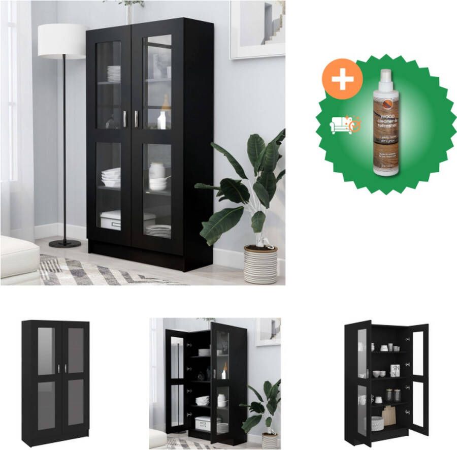 VidaXL Vitrinekast Zwart 82.5 x 30.5 x 150 cm Stevig en duurzaam Kast Inclusief Houtreiniger en verfrisser