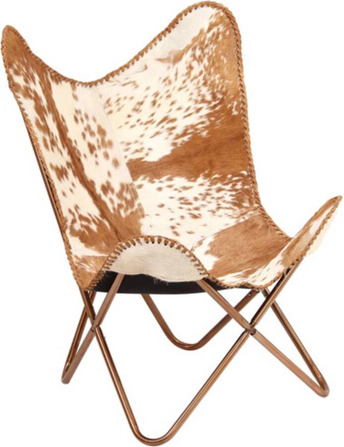 VIDAXL Vlinderstoel echt geitenleer bruin en wit - Foto 4