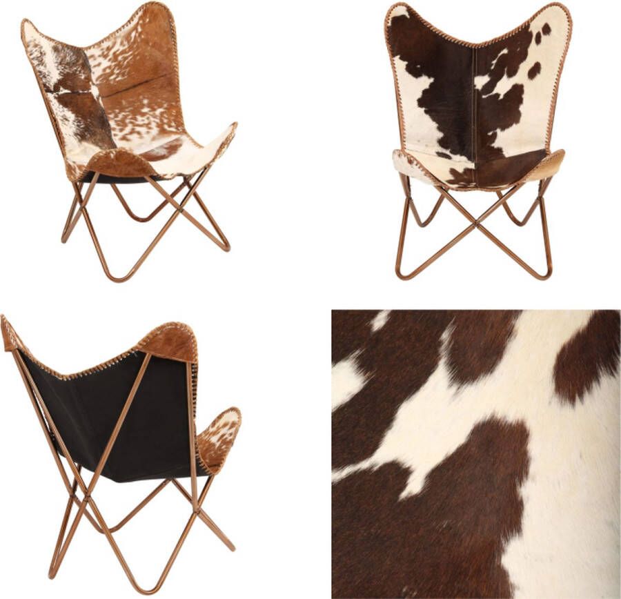 VidaXL Vlinderstoel echt geitenleer bruin en wit Vlinderstoel Vlinderstoelen Fauteuil Fauteuils