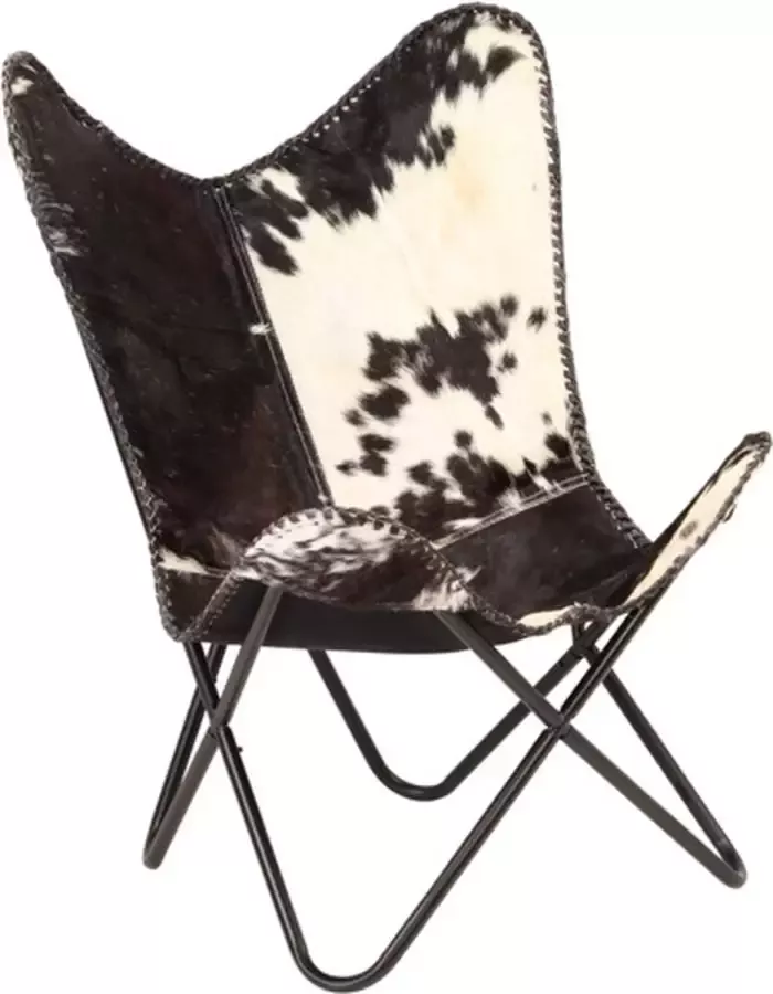 VidaXL Vlinderstoel echt geitenleer zwart en wit - Foto 3