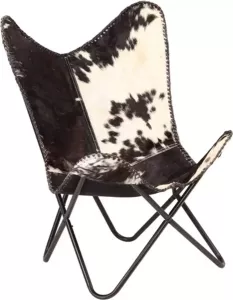 VidaXL Vlinderstoel echt geitenleer zwart en wit