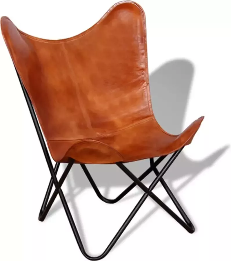 VIDAXL Vlinderstoel echt leer bruin - Foto 4