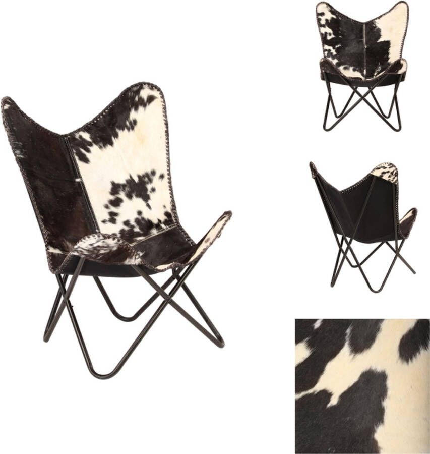 VidaXL Vlinderstoel Vintage Zwart en wit 74 x 66 x 90 cm Echt geitenleer Fauteuil
