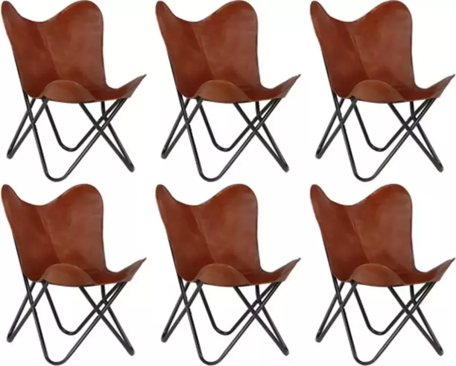 VIDAXL Vlinderstoelen 6 st kindermaat echt leer bruin - Foto 1