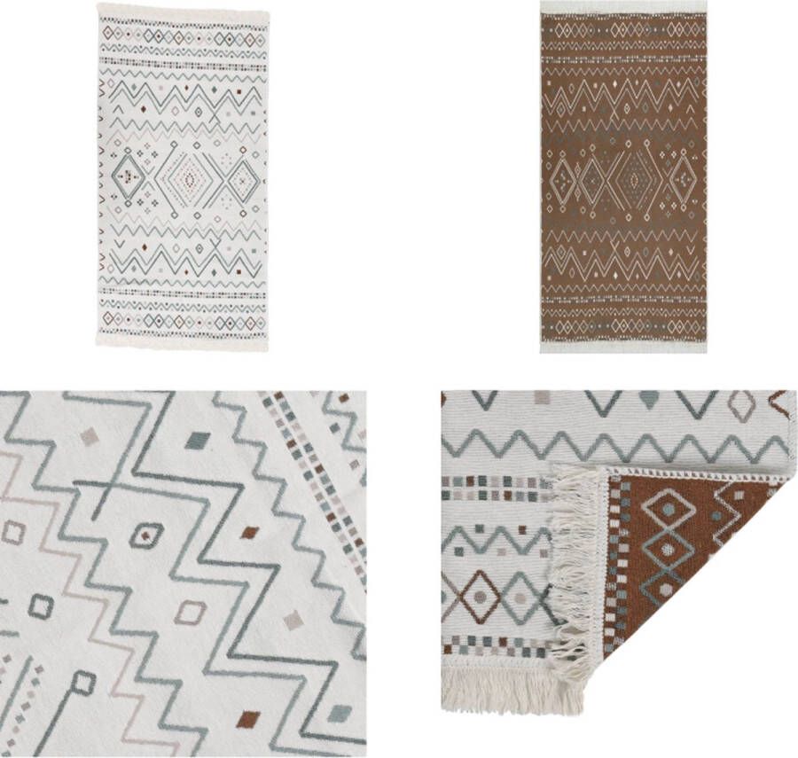 VidaXL Vloerkleed 100x300 cm katoen beige en blauw Vloerkleed Vloerkleden Kleed Tapijt