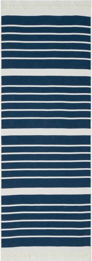 VidaXL -Vloerkleed-100x300-cm-katoen-marineblauw