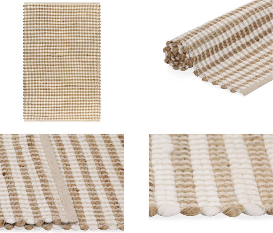 VidaXL Vloerkleed 120x180 cm handgeweven jute naturel en wit Tapijt Tapijten Kleed Kleden