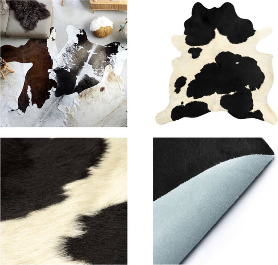 VidaXL Vloerkleed 150x170 cm echte runderhuid zwart en wit Vloerkleed Vloerkleden Karpet Karpetten