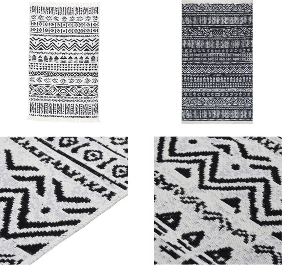 VidaXL Vloerkleed 160x230 cm katoen zwart en wit Vloerkleed Vloerkleden Kleed Tapijt