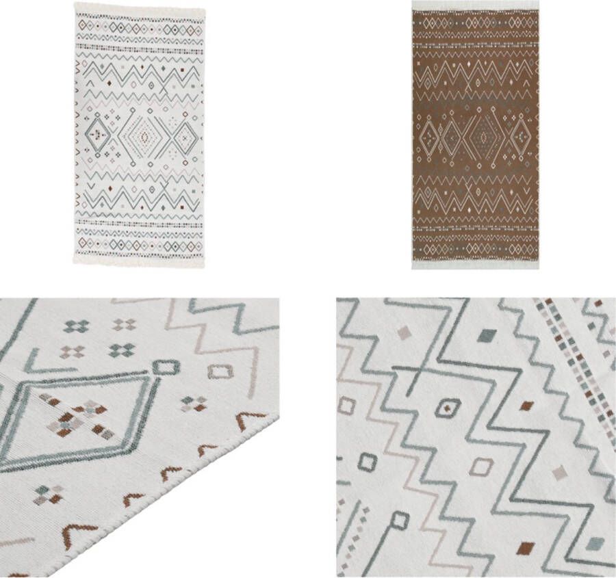 VidaXL Vloerkleed 80x150 cm katoen beige en blauw Vloerkleed Vloerkleden Kleed Tapijt