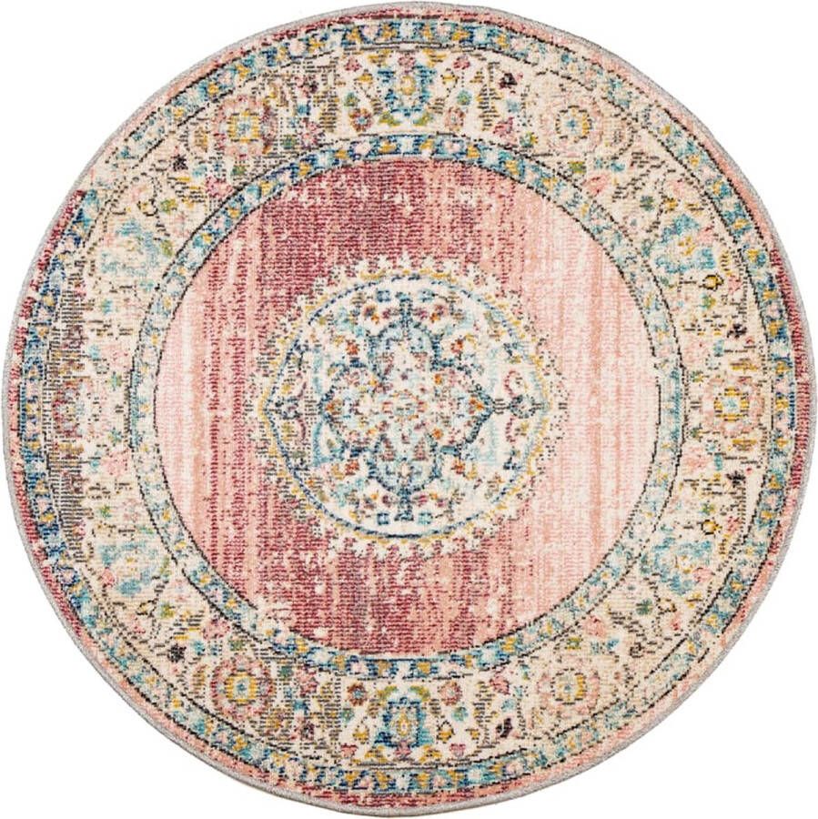 VidaXL -Vloerkleed-binnen-en-buiten-vintage-stijl-Ø-120-cm-meerkleurig