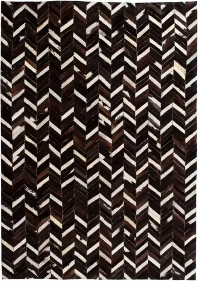 VidaXL Vloerkleed chevron patchwork 80x150 cm echt leer zwart wit