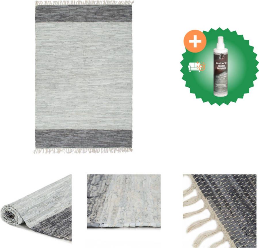 VidaXL Vloerkleed chindi handgeweven 120x170 cm leer grijs Vloerkleed Inclusief Reiniger