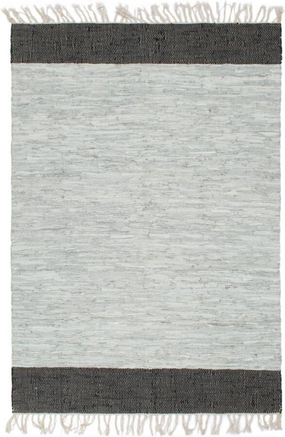 VidaXL -Vloerkleed-chindi-handgeweven-160x230-cm-leer-lichtgrijs-zwart