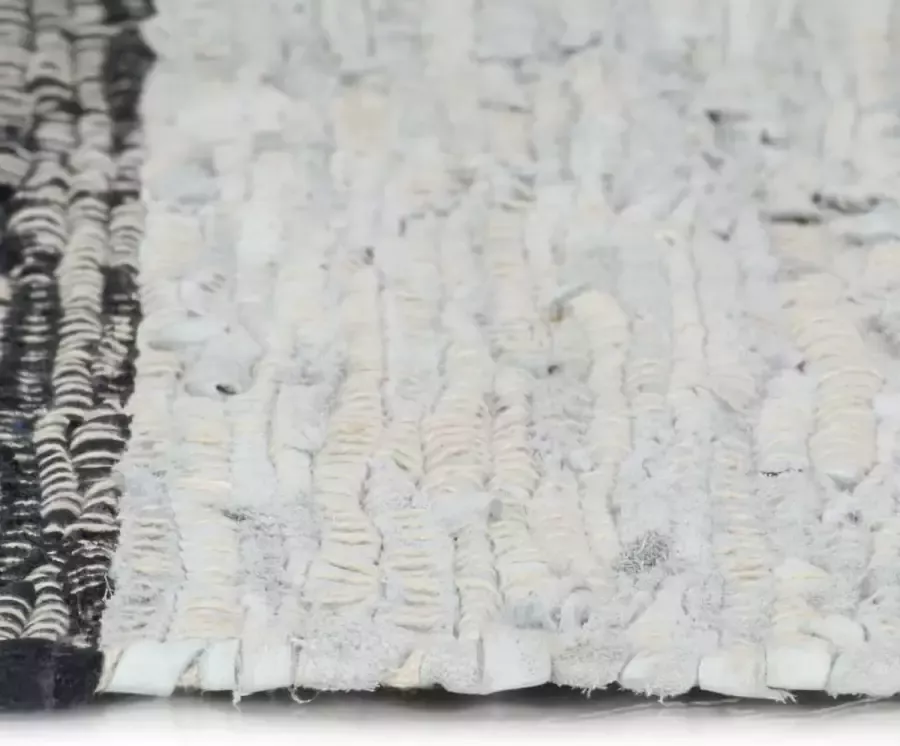 VidaXL -Vloerkleed-chindi-handgeweven-160x230-cm-leer-lichtgrijs-zwart - Foto 2