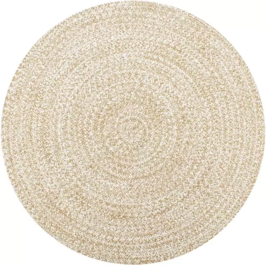 VidaXL -Vloerkleed-handgemaakt-120-cm-jute-wit-en-naturel - Foto 2