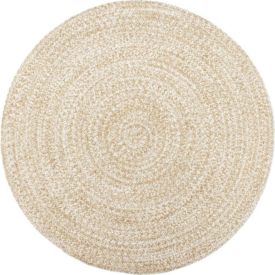 VidaXL -Vloerkleed-handgemaakt-210-cm-jute-wit-en-bruin - Foto 2