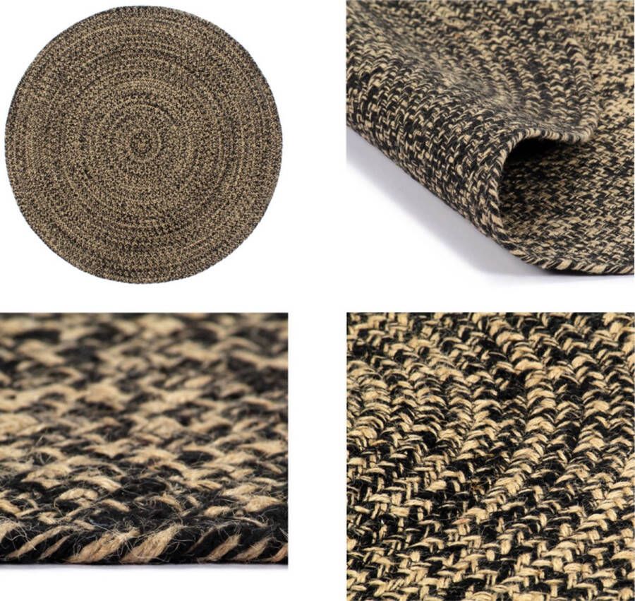 VidaXL Vloerkleed handgemaakt 210 cm jute zwart en bruin Vloerkleed Vloerkleden Mat Vloermat