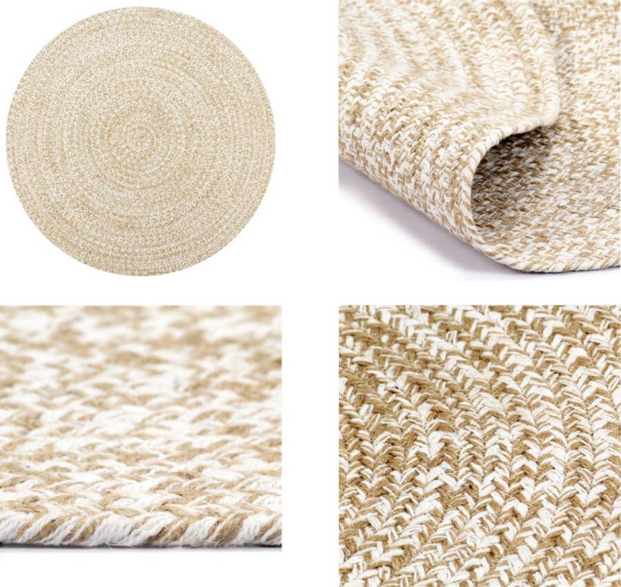 VidaXL Vloerkleed handgemaakt 90 cm jute wit en naturel Tapijt Tapijten Kleed Kleden