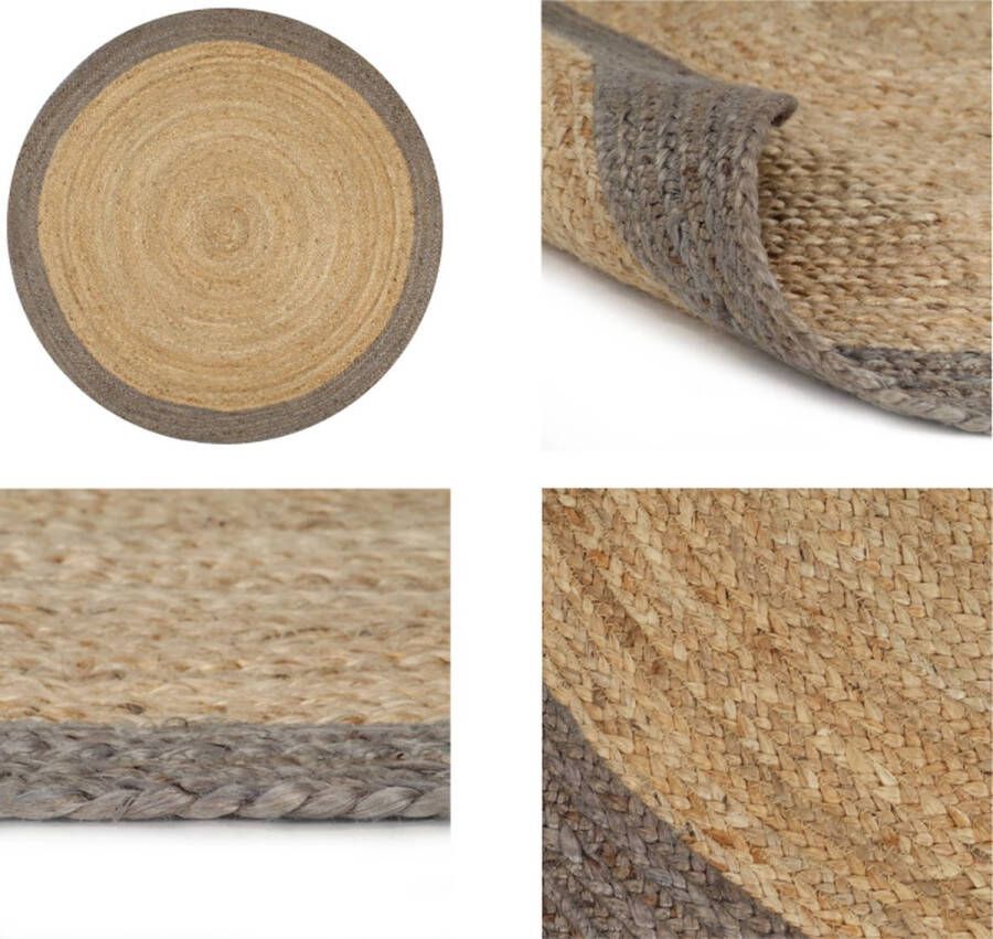 VidaXL Vloerkleed handgemaakt met grijze rand 90 cm jute Tapijt Tapijten Kleed Kleden