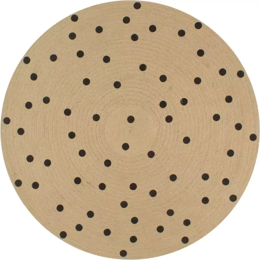 VidaXL Vloerkleed Jute Handgemaakt 150 cm Jute Tapijt Ronde Vloerkleed Handgemaakte Tapijt Natuurlijke Decoratie Vintage Stijl Zwart Wit Tapijt Design Tapijt Living Room Decor Bohemian Style Polkadots Tapijt - Foto 2