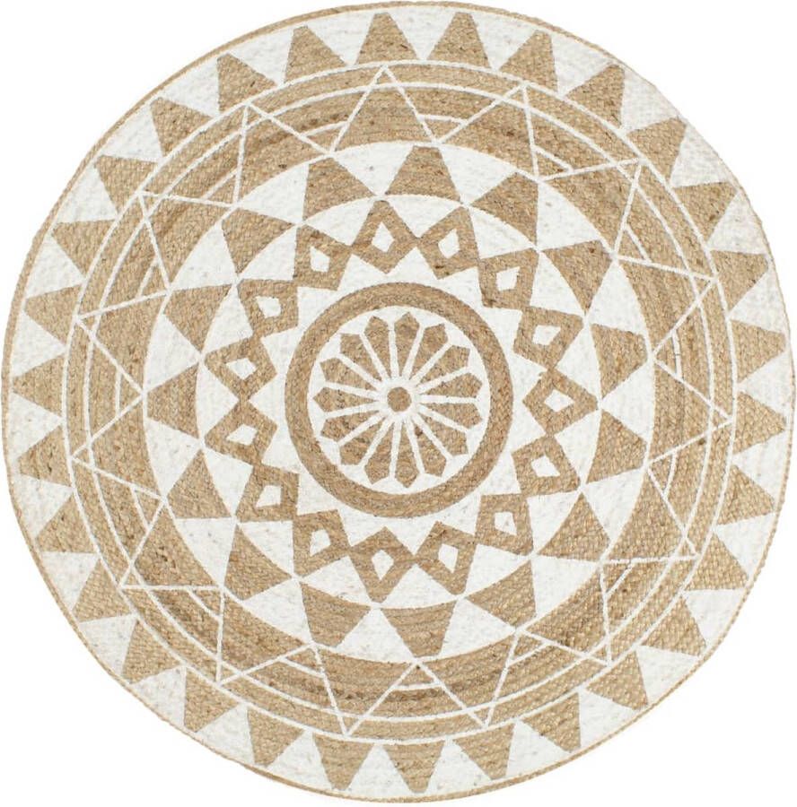 VidaXL Vloerkleed Handgemaakt Wit patroon 90 cm Jute Tapijt Handgemaakte Tapijten Ronde Tapijten Natuurlijke Tapijten Wit Tapijt Woonaccessoires Woondecoratie Living Accessoires Vloerkleed Vintage Tapijt Bohemian Stijl - Foto 2