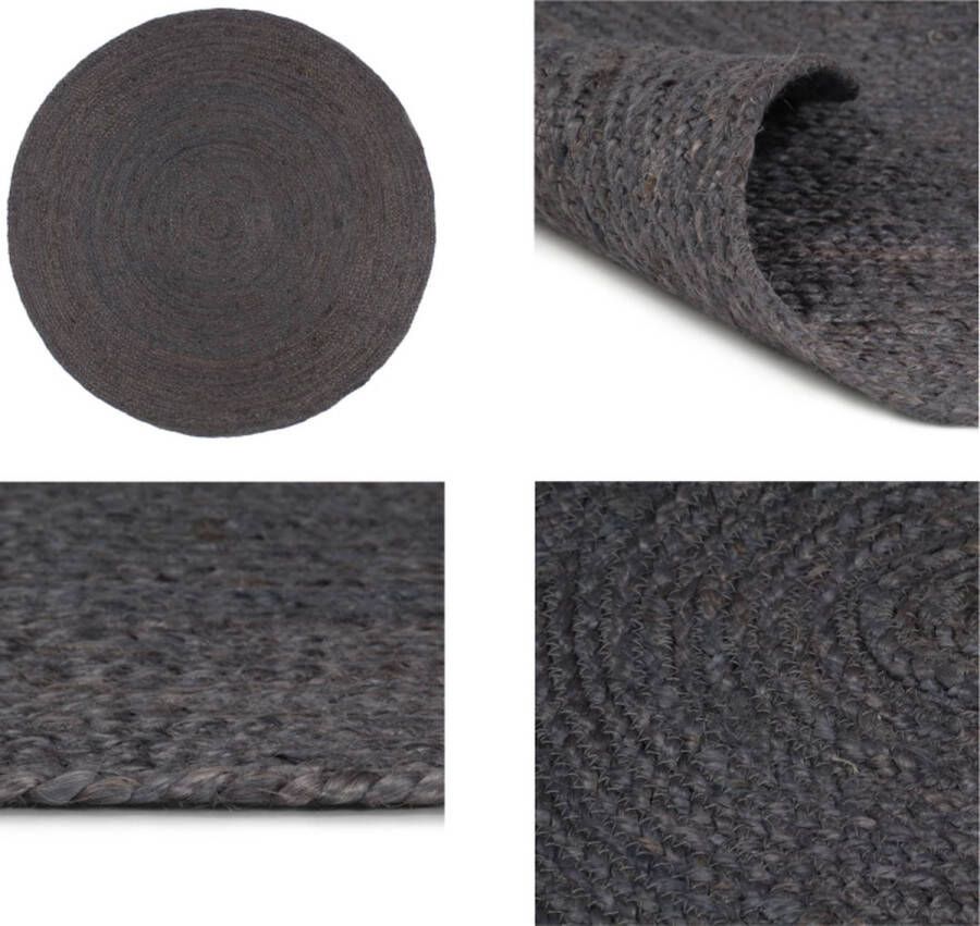 VidaXL Vloerkleed handgemaakt rond 180 cm jute donkergrijs Vloerkleed Vloerkleden Mat Vloermat