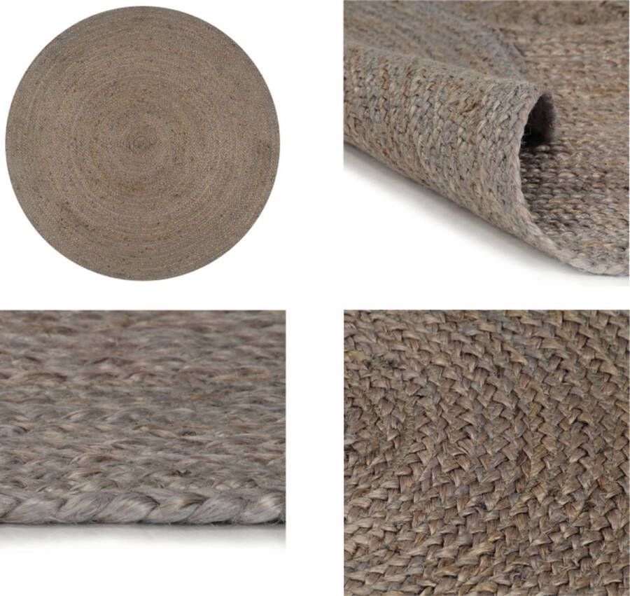 VidaXL Vloerkleed handgemaakt rond 90 cm jute grijs Tapijt Tapijten Kleed Kleden