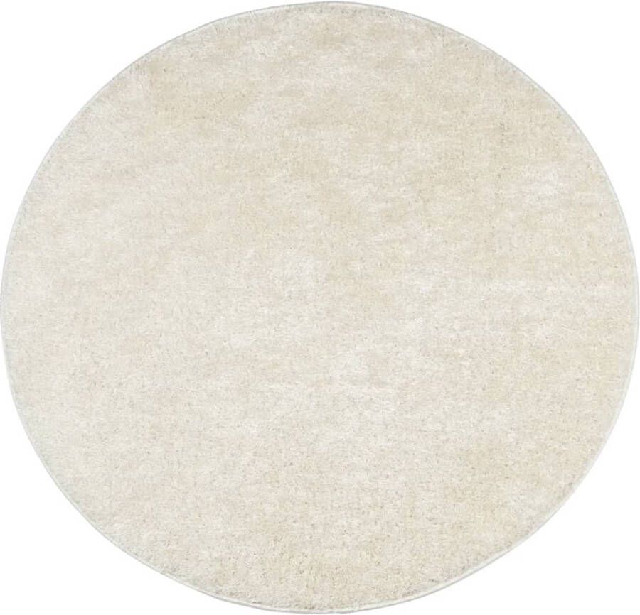 VidaXL Vloerkleed ISTAN hoogpolig glanzend Ã 100 cm crÃ¨mekleurig