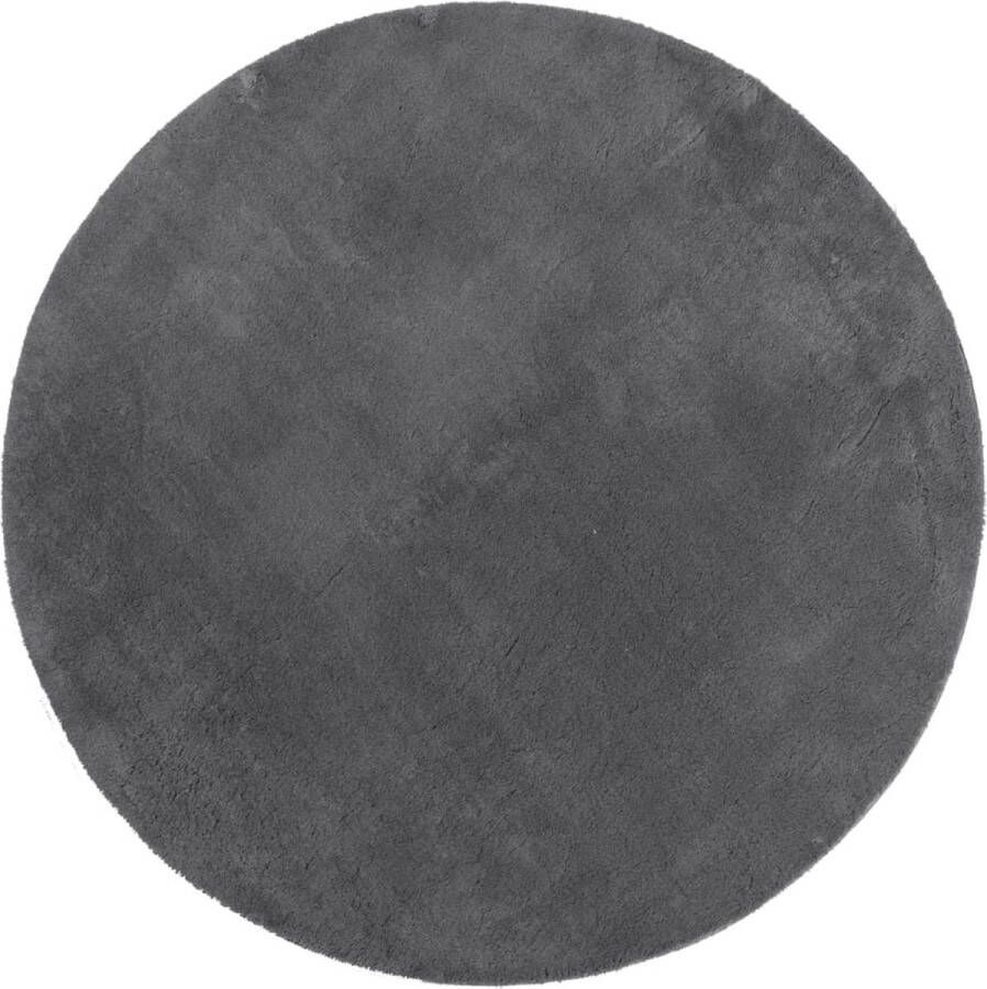 The Living Store Vloerkleed HUARTE laagpolig zacht wasbaar Ø 100 cm antraciet Vloerkleed Huiskleed Tapijt Antraciet Kleurtje Ronde Vorm - Foto 2