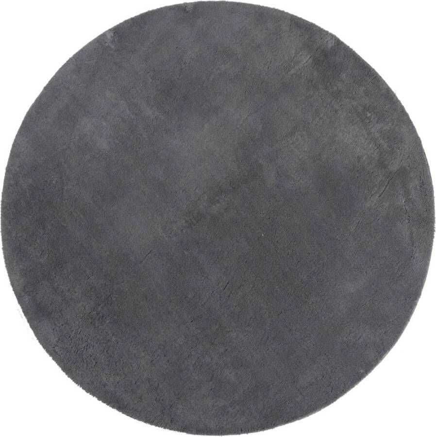 The Living Store Vloerkleed HUARTE laagpolig zacht wasbaar Ø 80 cm antraciet Vloerkleed Huiskamer Tapijt Slaapkamer Tapijt Anticiet Vloerkleed Pluche Vloerkleed - Foto 2