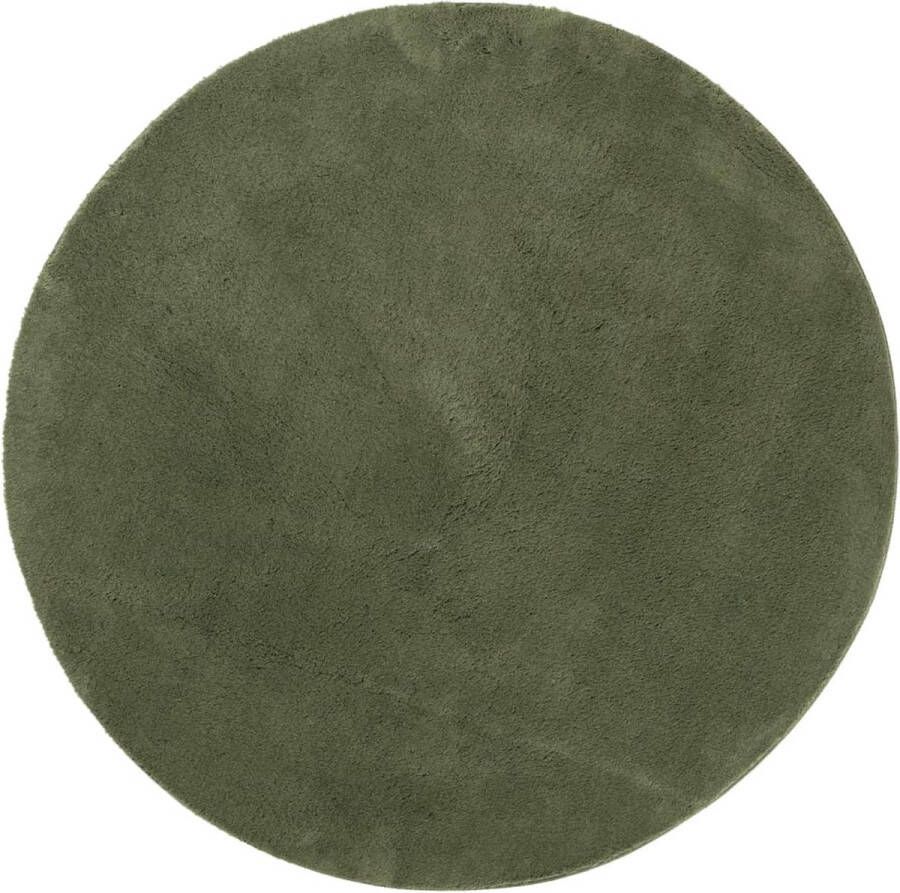 The Living Store Vloerkleed HUARTE laagpolig zacht wasbaar Ø 100 cm bosgroen Vloerkleed Tapijt Huiskamer Slaapkamer Gang - Foto 3