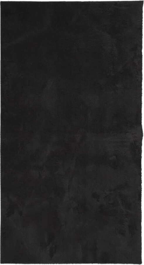 The Living Store Vloerkleed HUARTE laagpolig zacht wasbaar 60x110 cm zwart Vloerkleed Donzig Tapijt Zacht Tapijt Zwart Vloerkleed Polyester Vloerkleed - Foto 2
